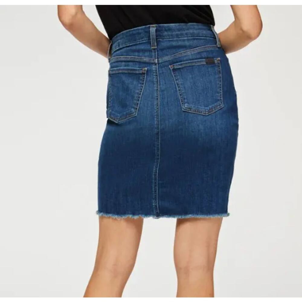 7 For All Mankind Women's Blue Denim Mini Pencil Skirt Size 2 Cabincore Normcore - Picture 2 of 11